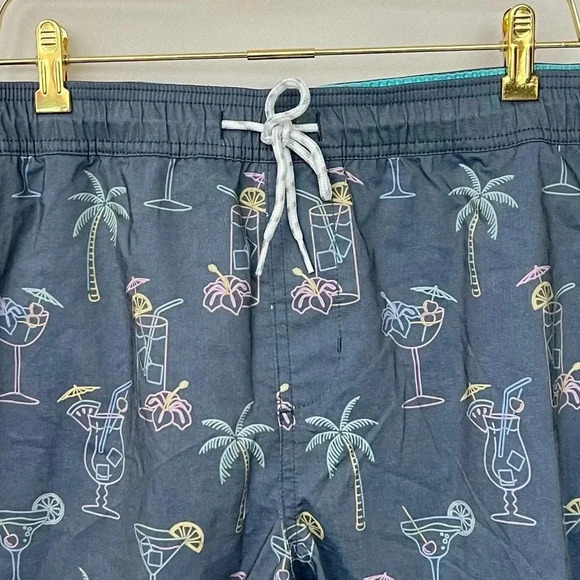Swim Trunks Cpocktail Time Print Size Large Built -In Brief Blue 7" Inseam New - Picture 5 of 8
